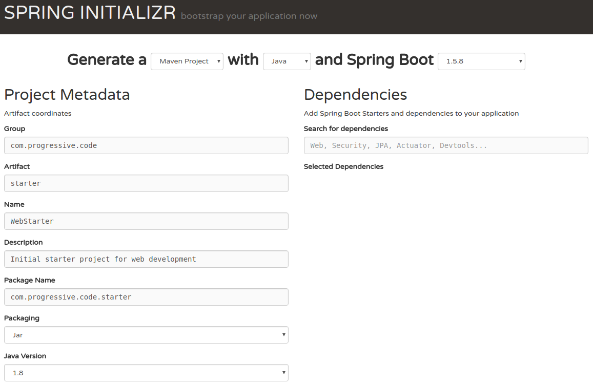 Spring Initializer Website