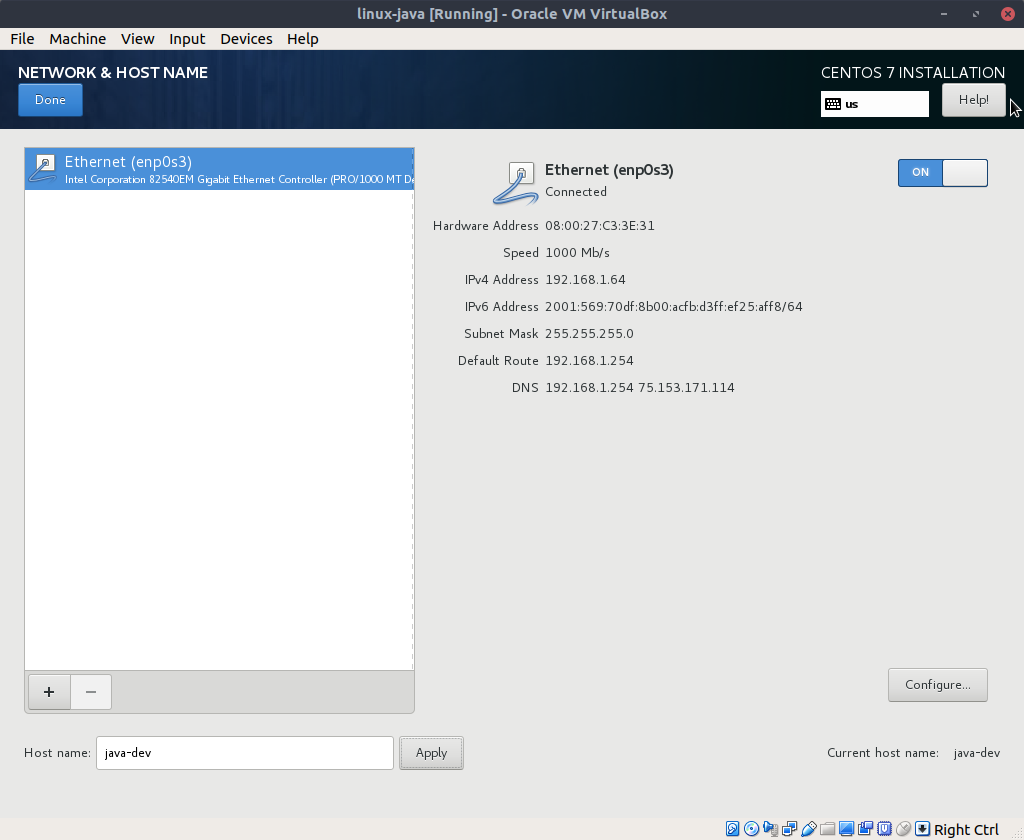 Set hostname and activate network